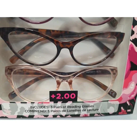 Betsey Johnson Reading Glasses ~3 Pack Readers +2.00 Cat Eyes - Picture 5 of 6